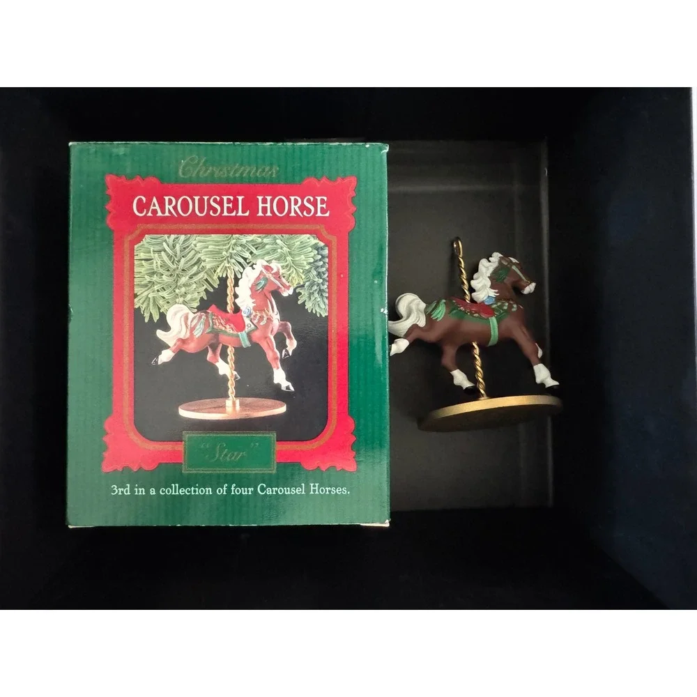 1989 Hallmark Keepsake Star Carousel Horse Christmas Ornament 3rd in Series Box
